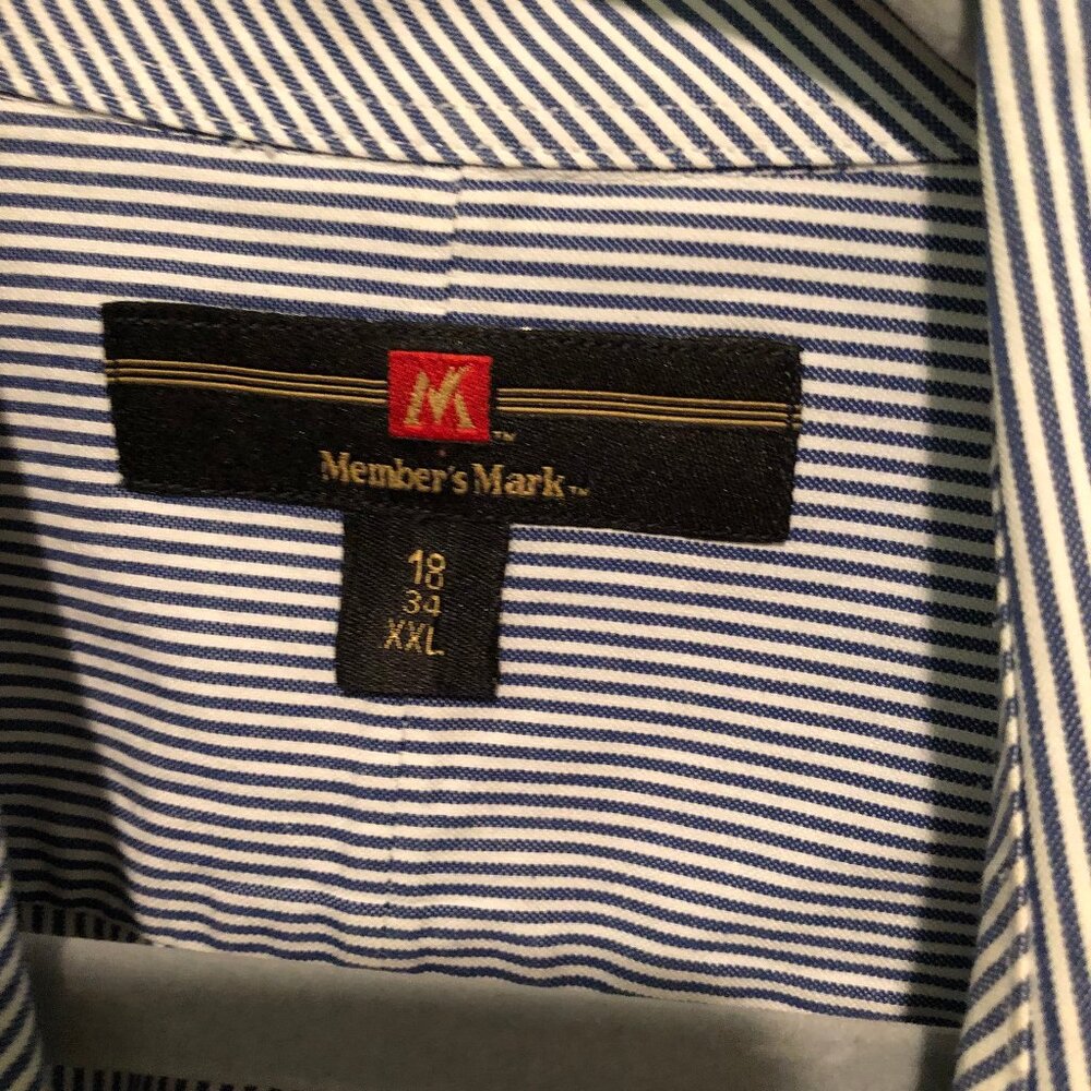 Mens Member's Mark blue striped dress shirt size 18 34" sleeve XXL